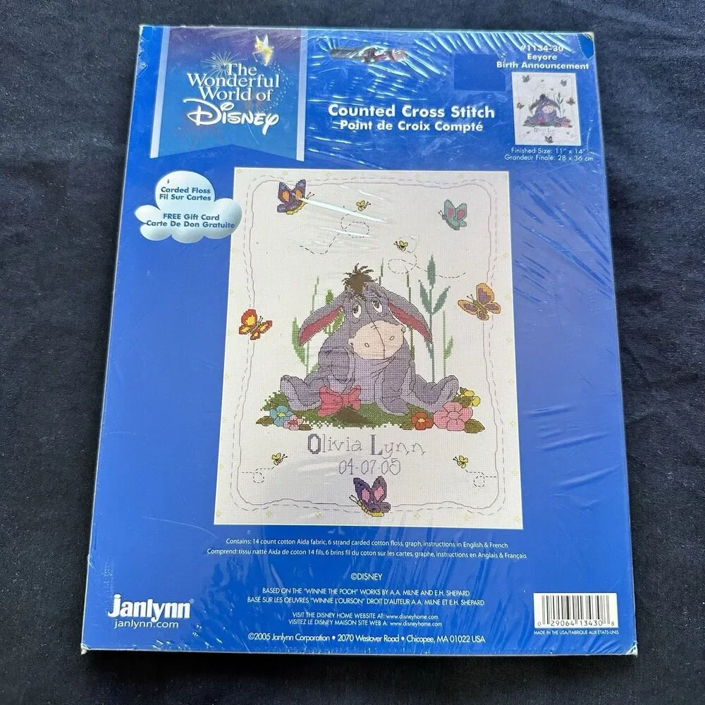 Disney Eeyore Butterflies Counted Cross Stitch Kit 1134-30 Janlynn 11” x 14” USA